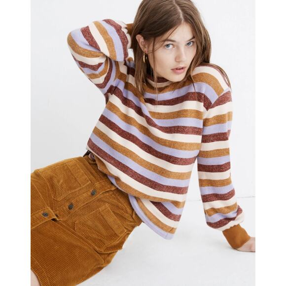 Madewell Mockneck Bubble-Sleeve Sweatshirt in Stripe - Picture 1 of 5